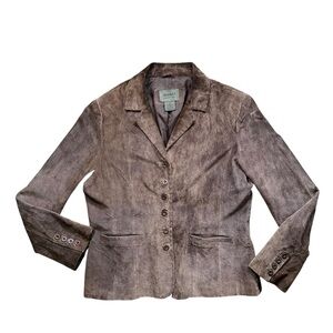 John Paul Richard Uniform 100% Leather Blazer Jacket Brown Size 14